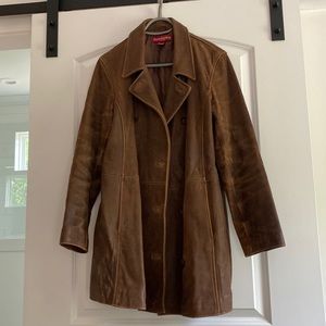 Beautiful leather trench coat from Sundance. List  price is 598.00 in catalog.